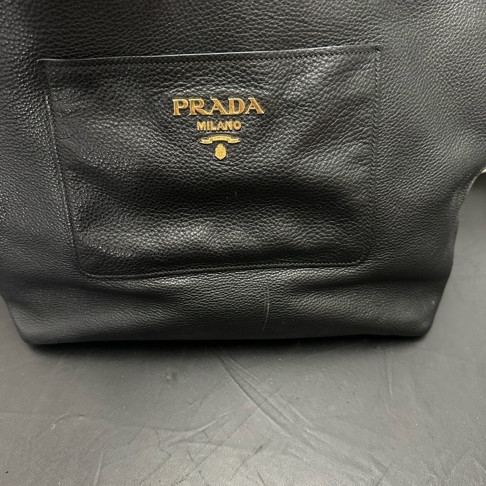 Prada Black Leather Duffel Bag with Gold Hardware